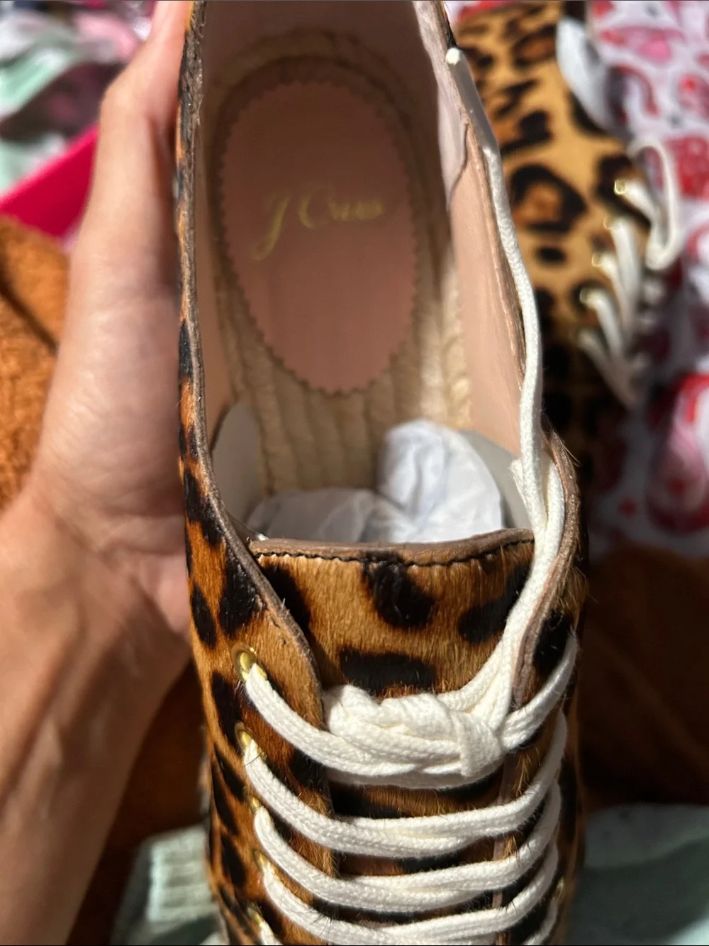Leopard Print Lace-Up Women's Espadrille Sneakers - Brown